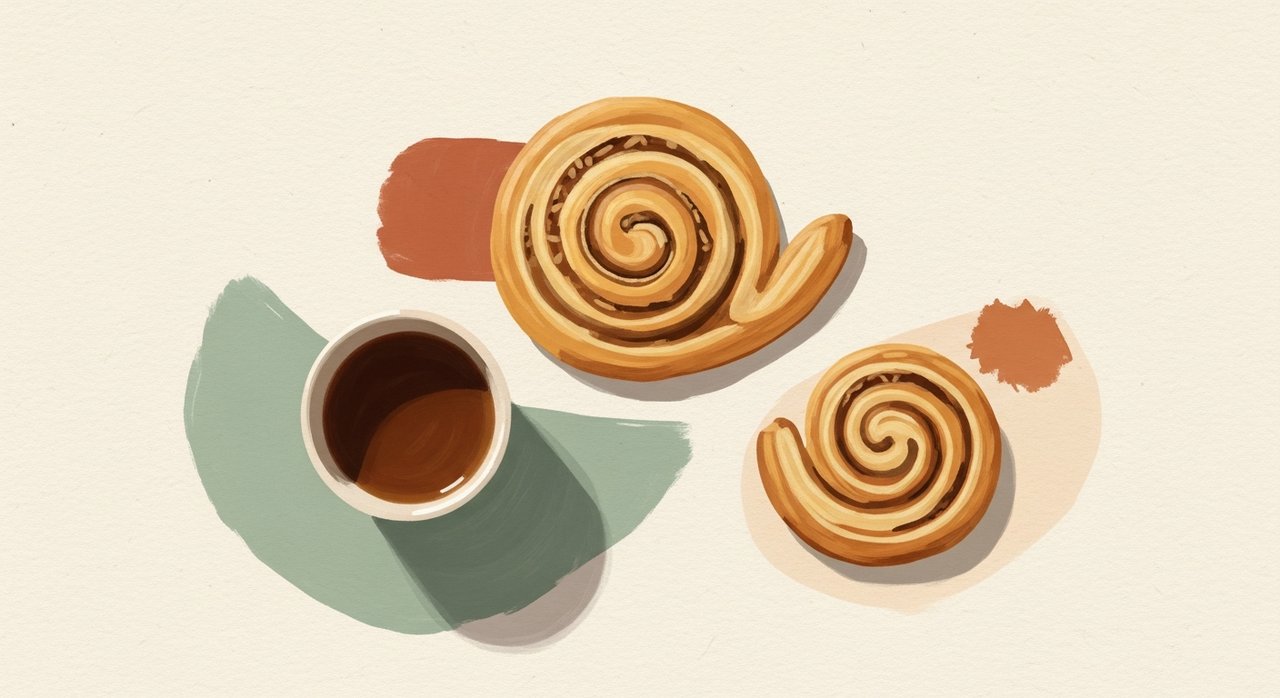 Table — three pastries arranged in soft sage and terracotta